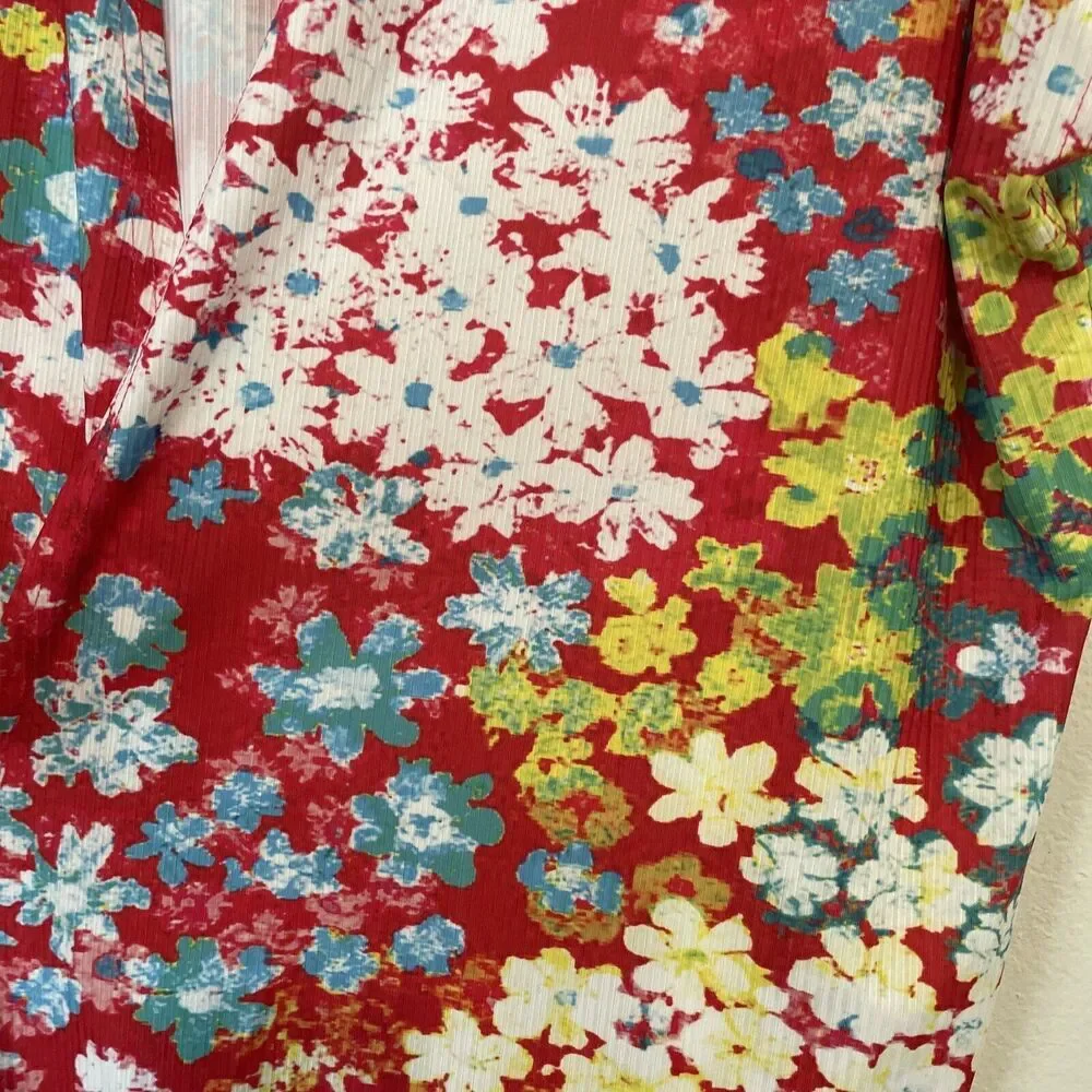 Lily by Firmiana Kimono Wrap Floral Satin L Multicolor Flowers Beach Coverup NEW